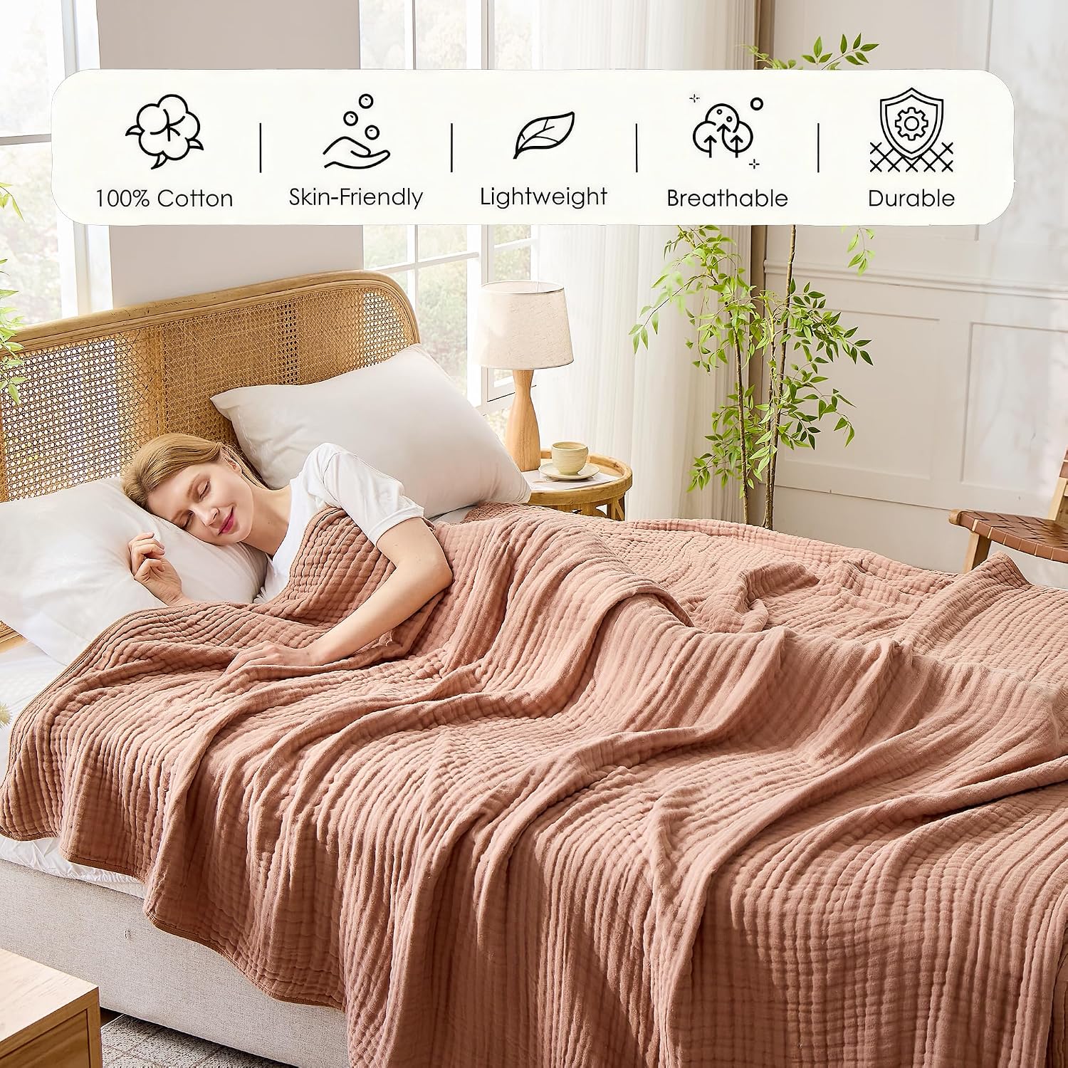 Coffee Cotton Muslin Throw Blanket