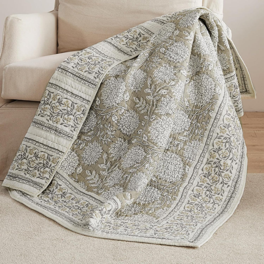 Taupe Floral Quilted Throw