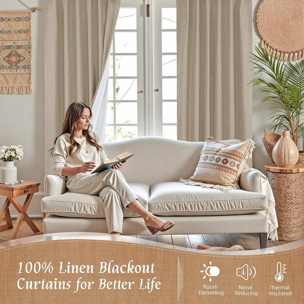 Taupe Linen Textured Blackout Curtains