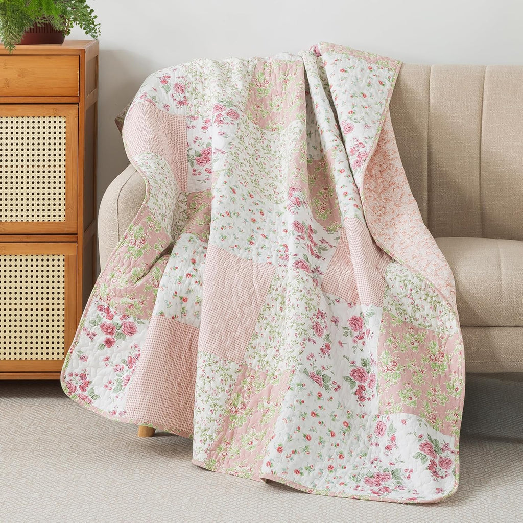 Blush Floral Quilted Throw Blanket