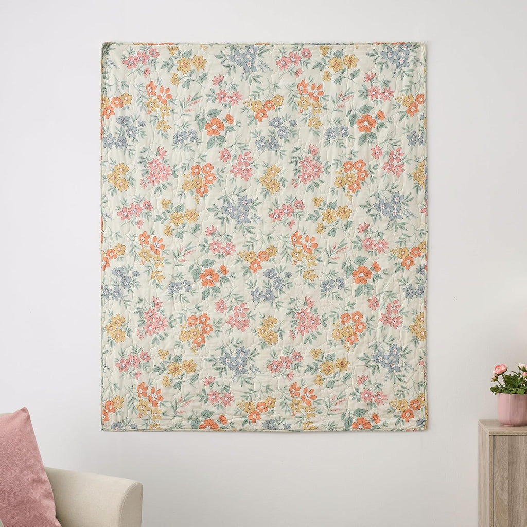 Floral Quilted Cotton Throw Blanket