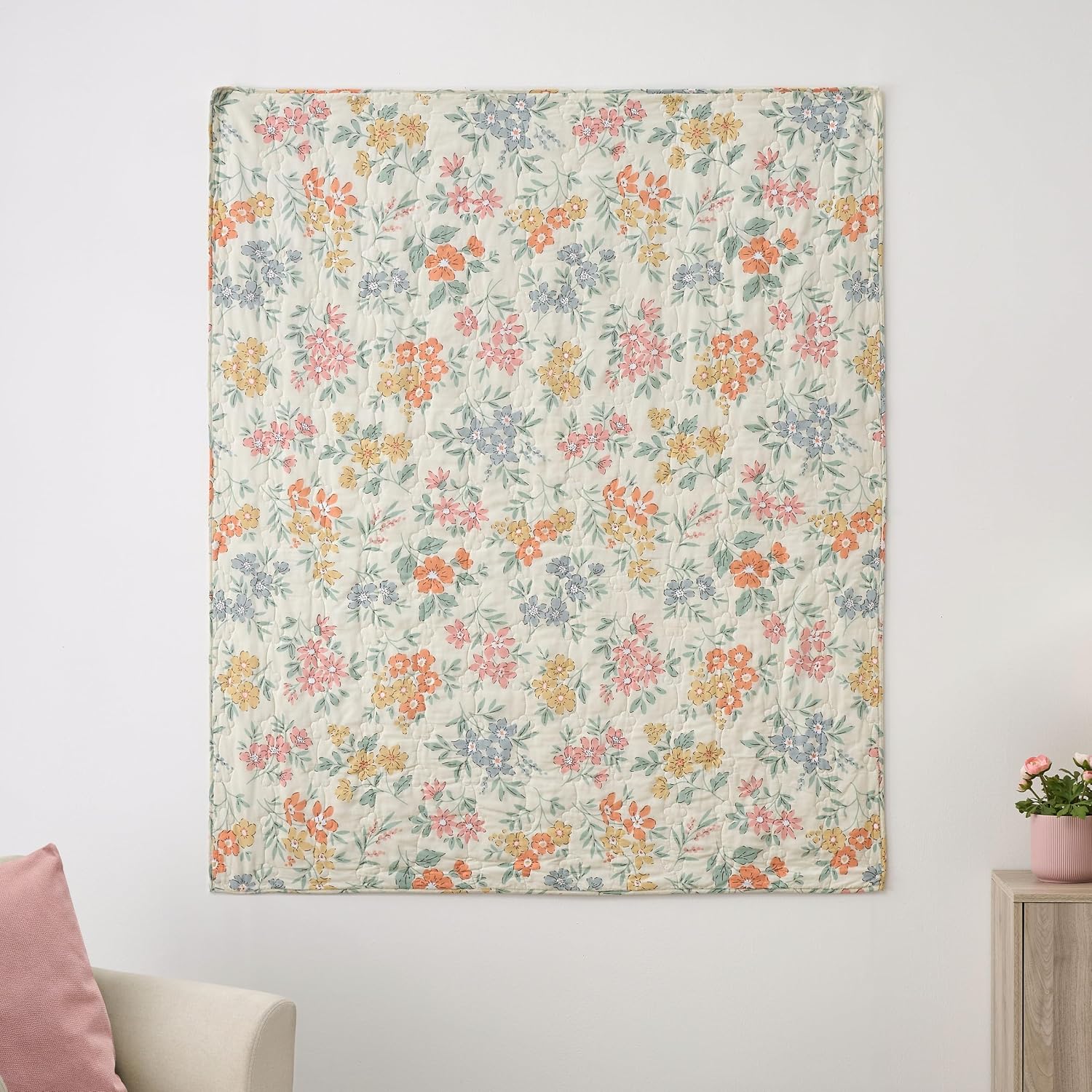 Floral Quilted Cotton Throw Blanket