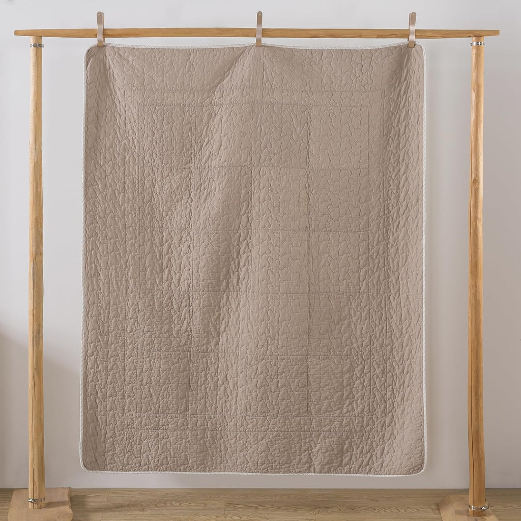 Beige Floral Quilted Throw Blanket