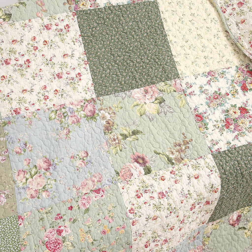 Green Floral Patchwork Throw Blanket
