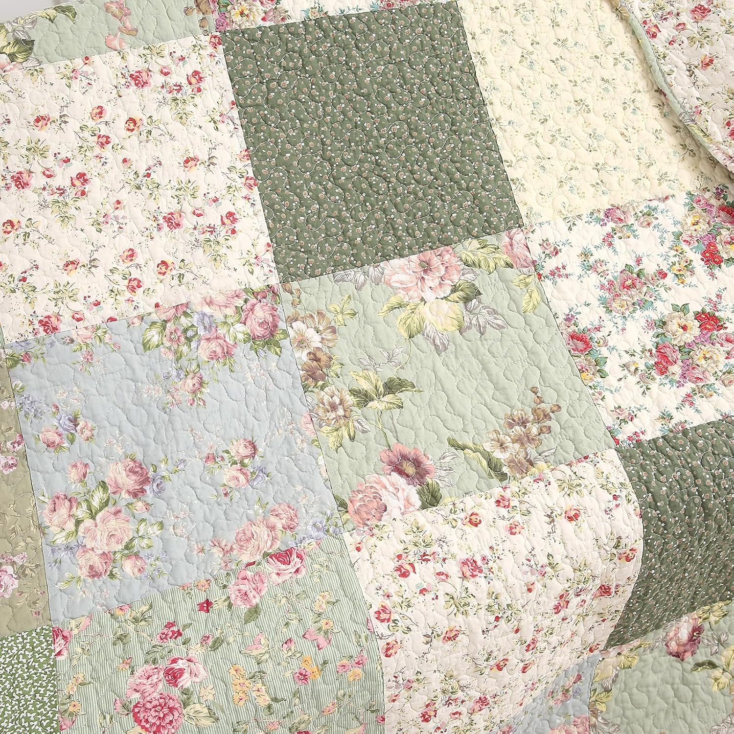 Green Floral Patchwork Throw Blanket