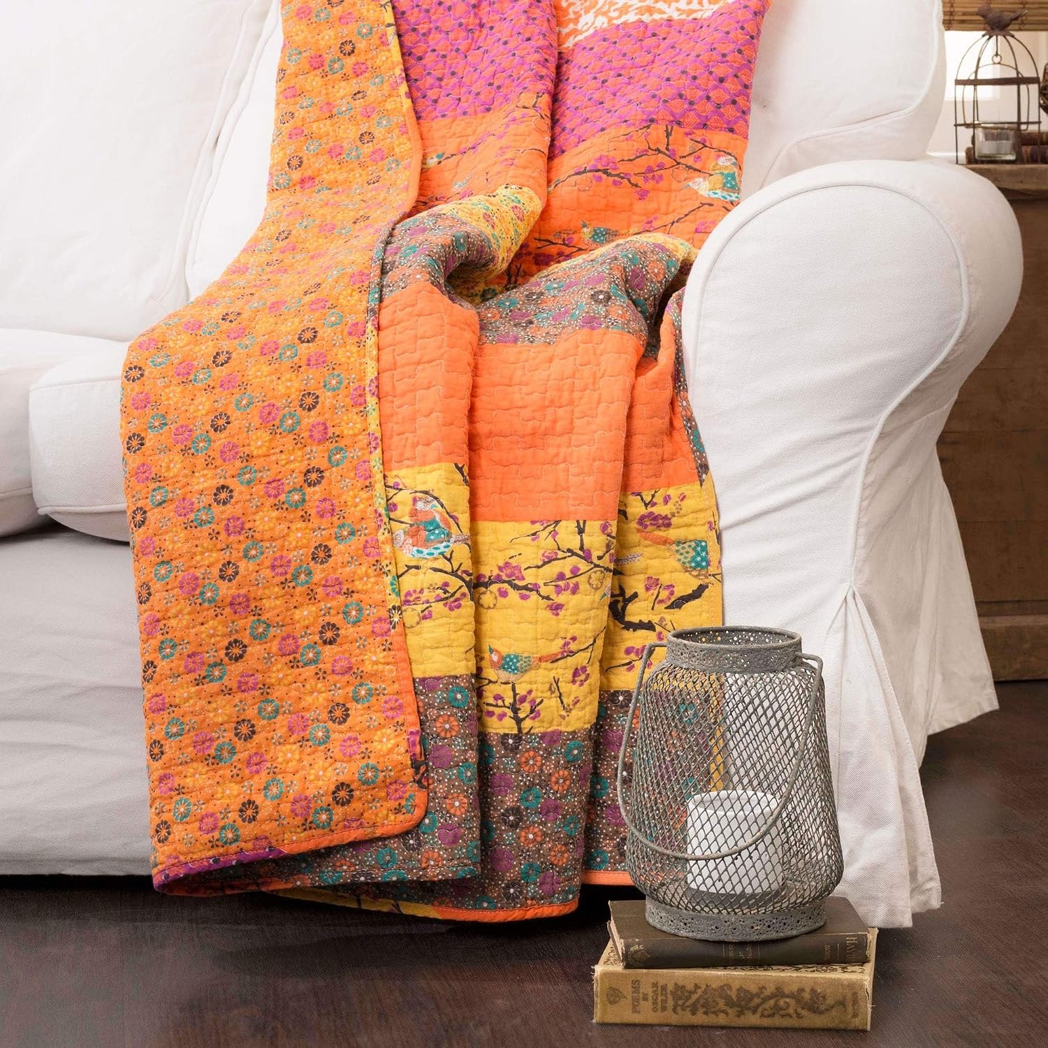 Peacock Reversible Cotton Throw Blanket
