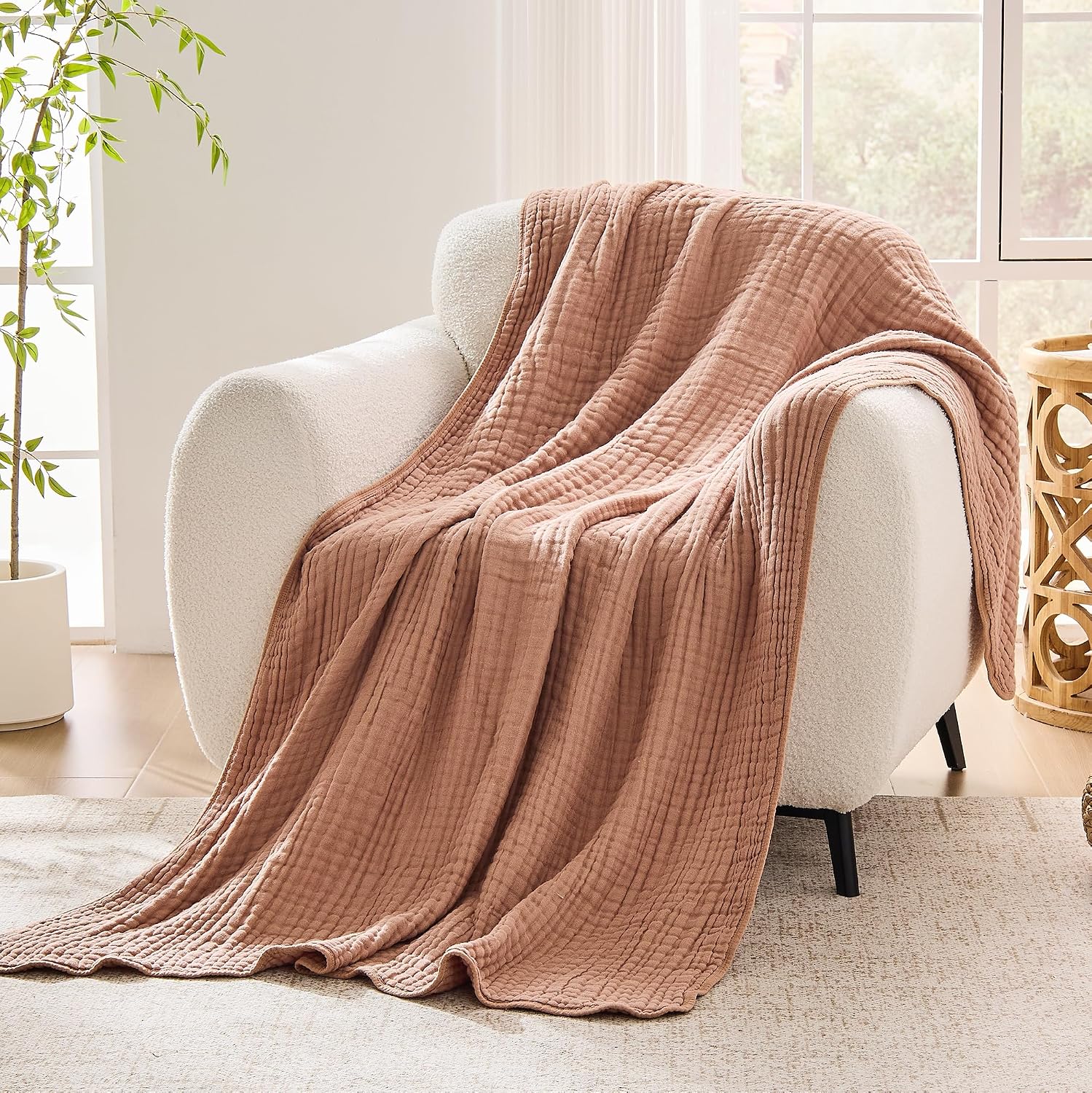 Coffee Cotton Muslin Throw Blanket