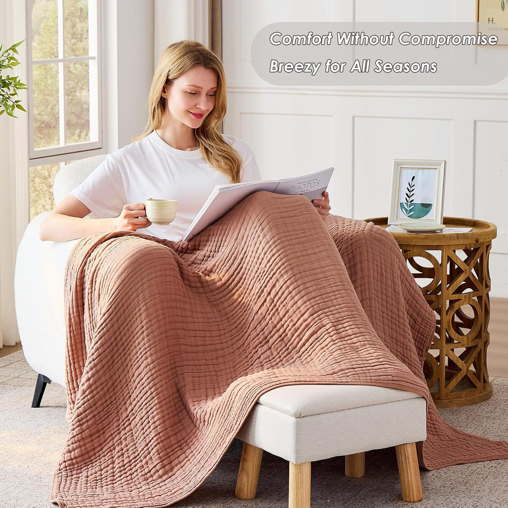Coffee Cotton Muslin Throw Blanket