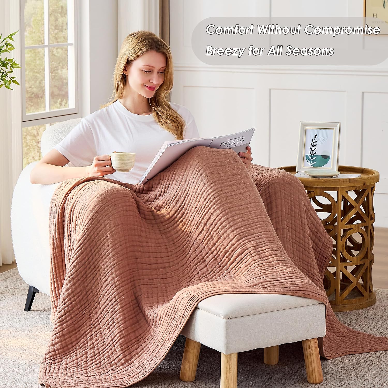 Coffee Cotton Muslin Throw Blanket