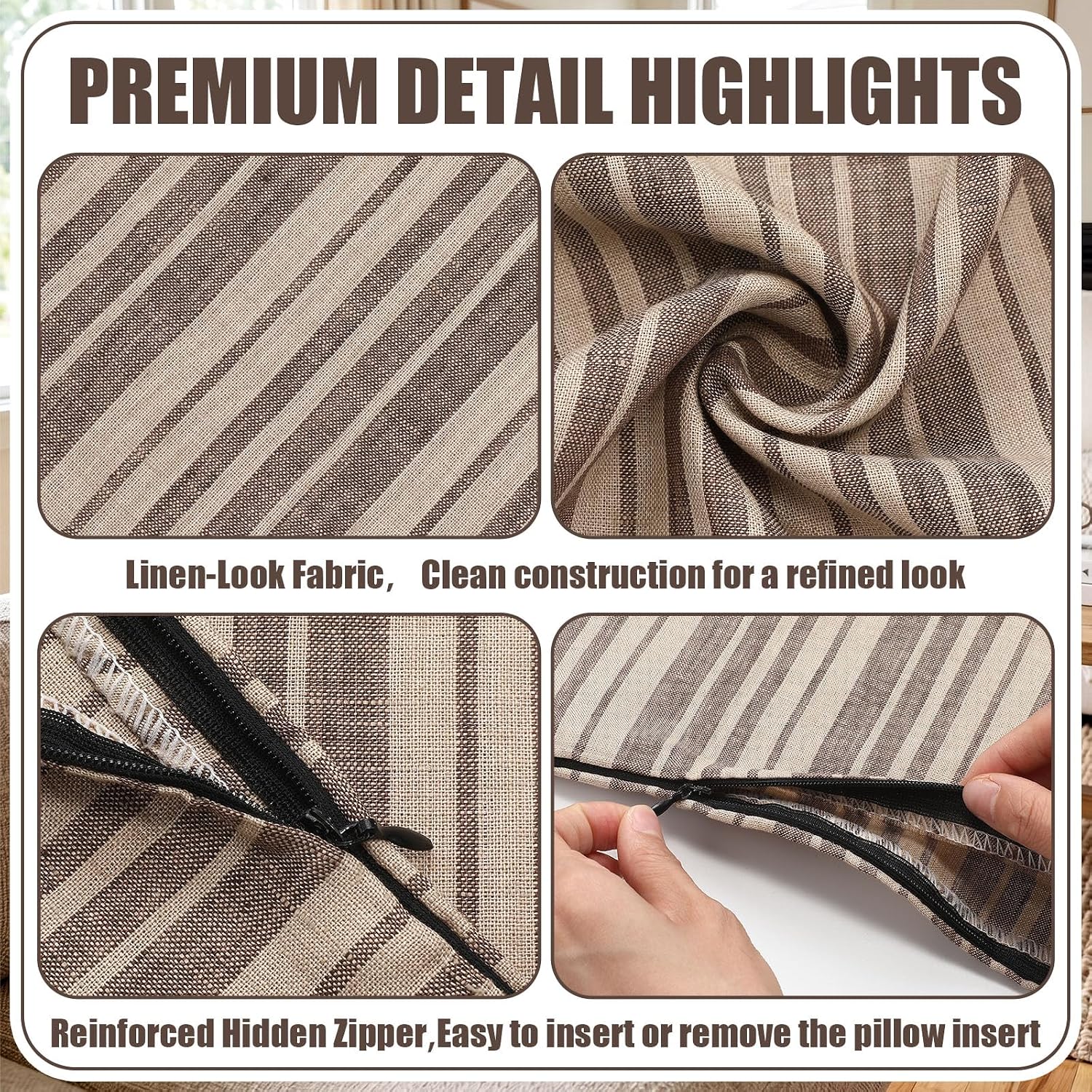 Brown Striped Linen Pillow Covers