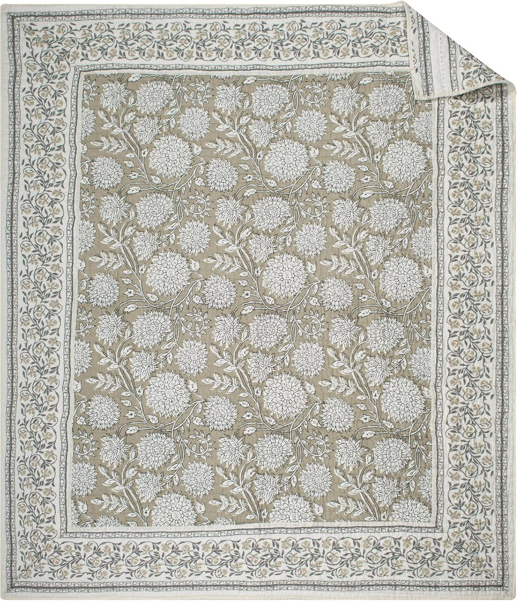 Taupe Floral Quilted Throw