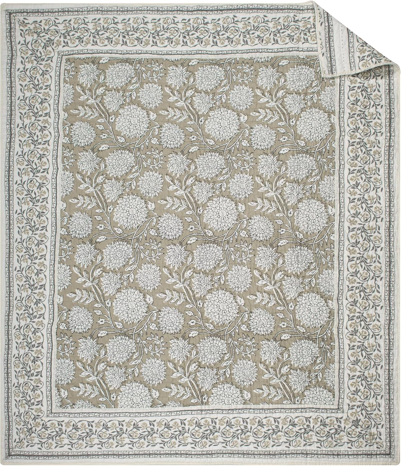Taupe Floral Quilted Throw