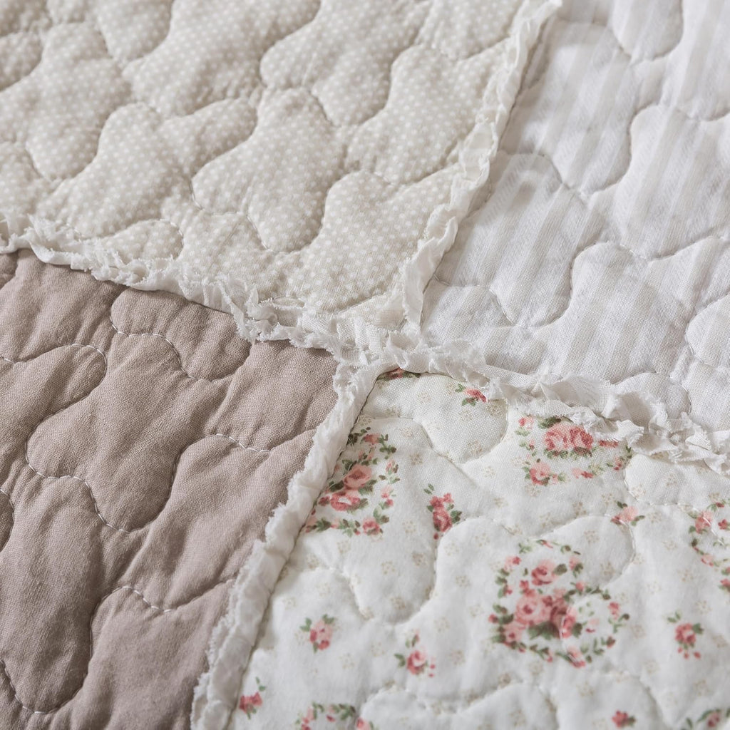 Beige Floral Quilted Throw Blanket