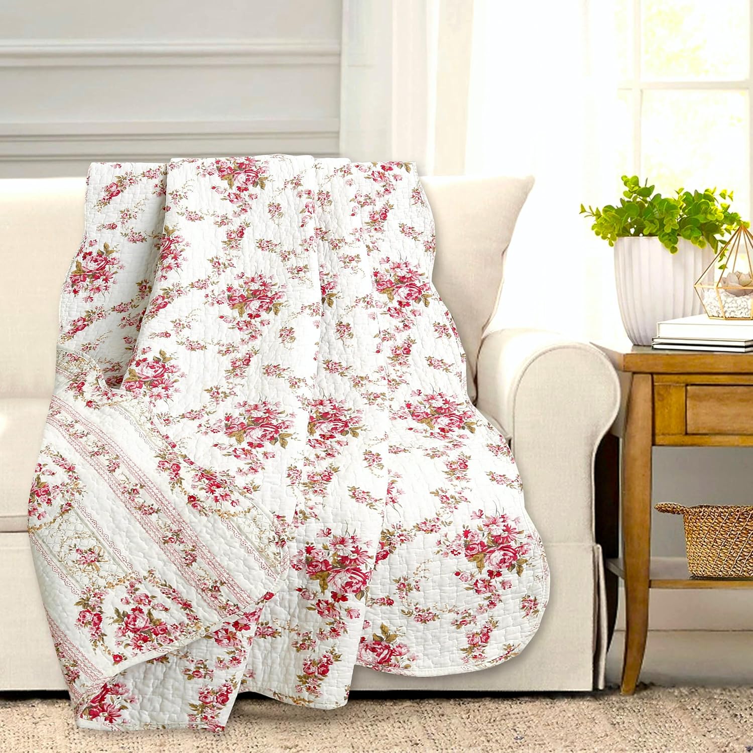 Pink Peony Floral Throw Blanket
