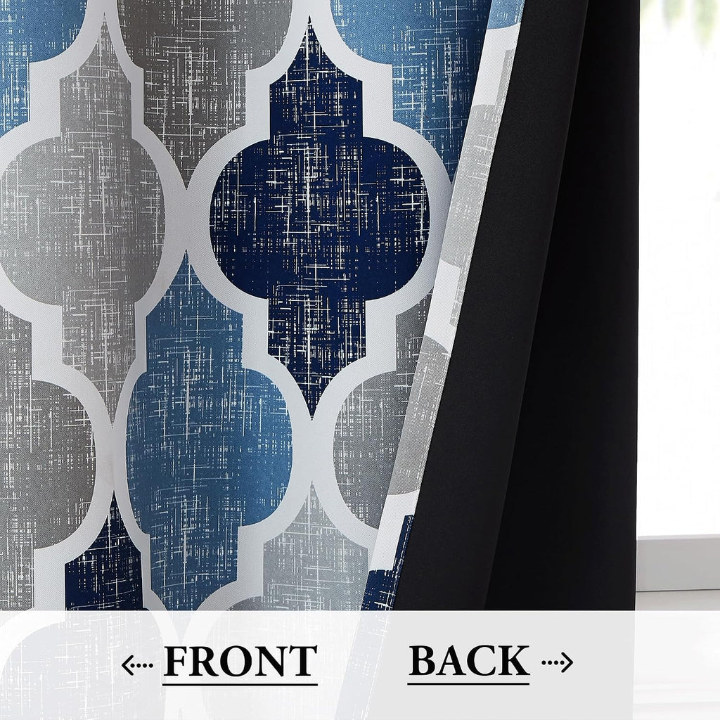 Blue Grey Geo Blackout Curtains