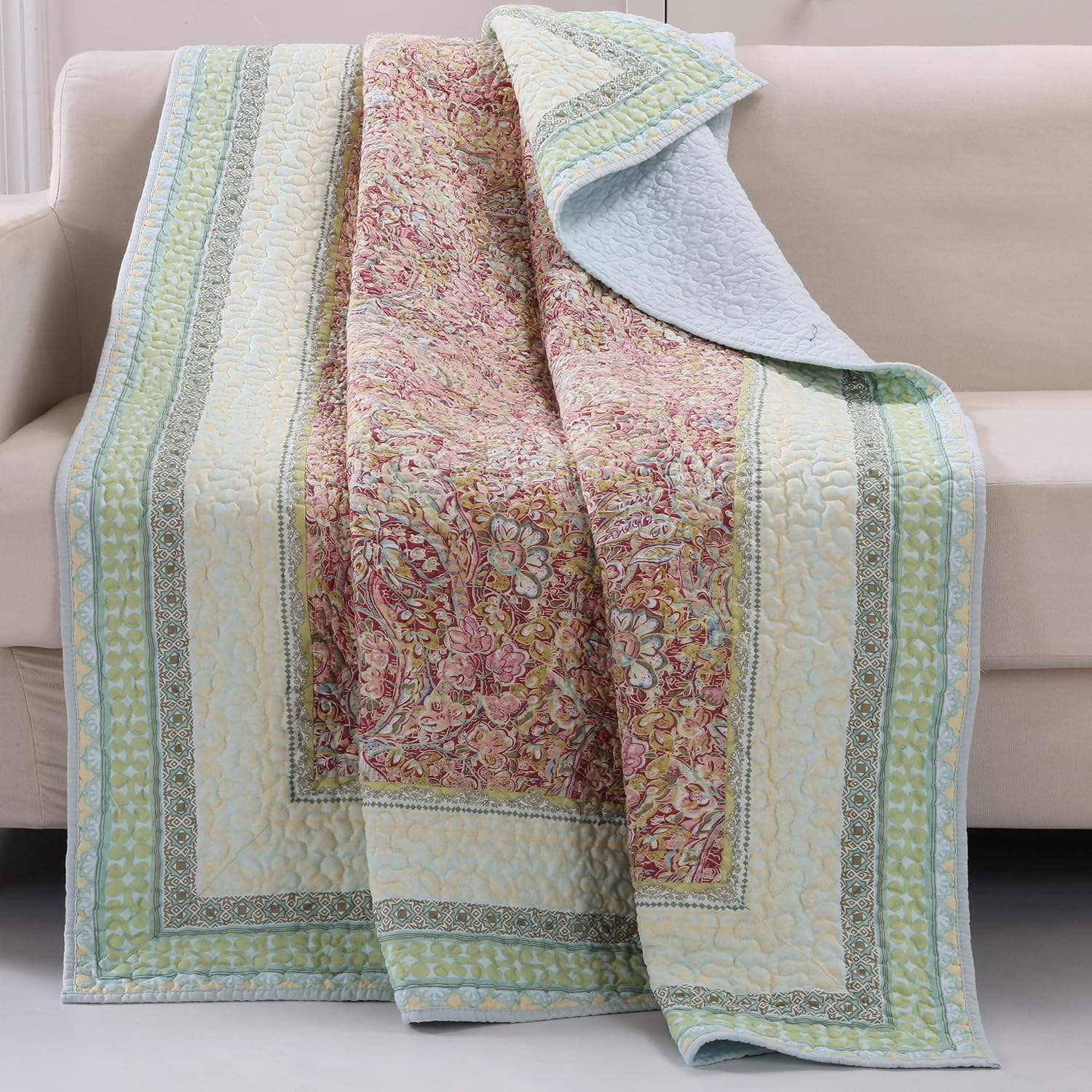 Pastel Floral Cotton Throw Blanket